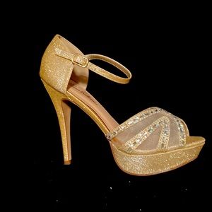 Nude mesh rhinestone heels
